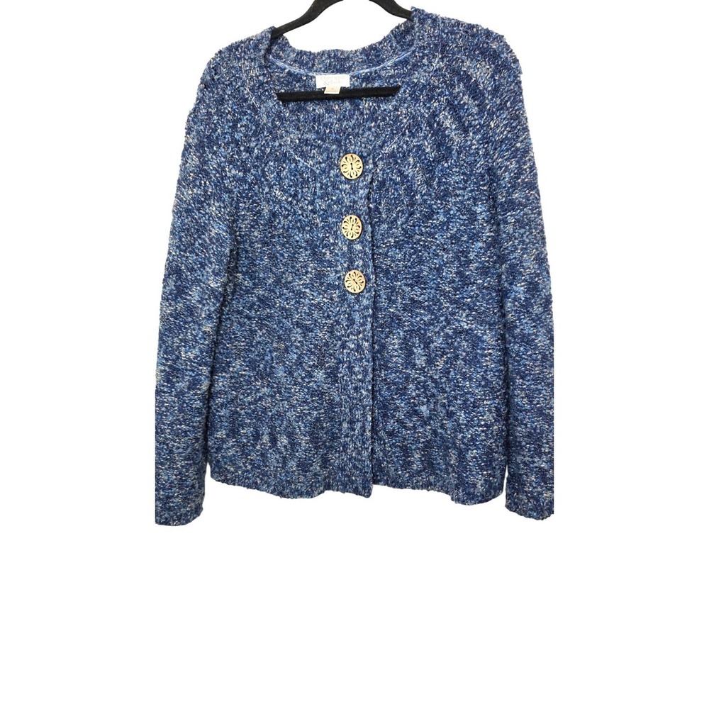 Christopher & Banks XL Blue Button-Up Chunky Fisherman Old Money Cardigan Sweate